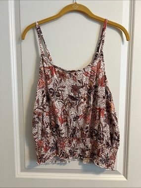 Daytrip Women’s Large Boho Floral Paisley Smocked Hem Spaghetti Strap Tank Top